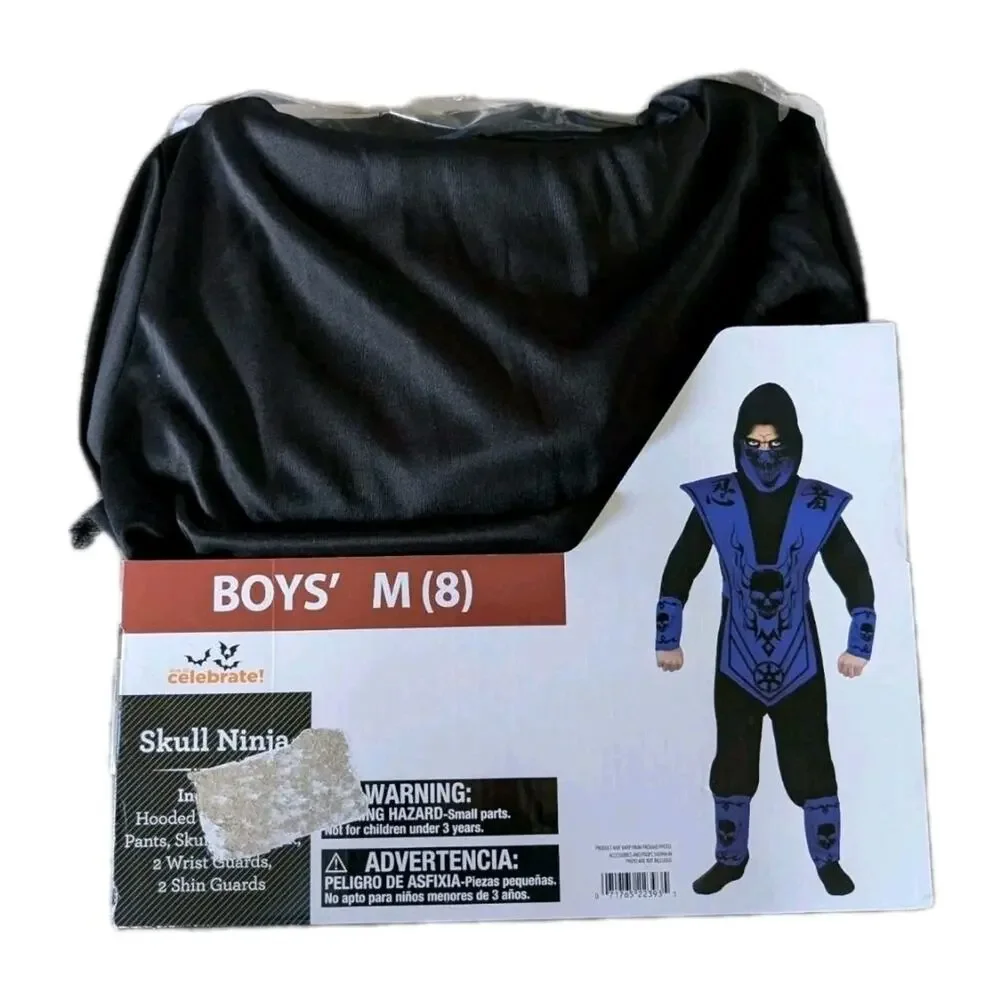 NEW! Way To Celebrate Boys Skull Ninja Blue Halloween Costume Size M (8)